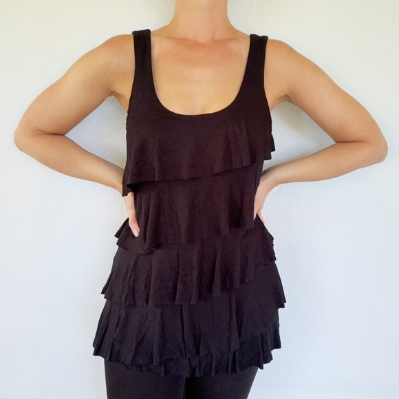 Express black tiered ruffle sleeveless modal stretch long tunic tank size small - Picture 2 of 12